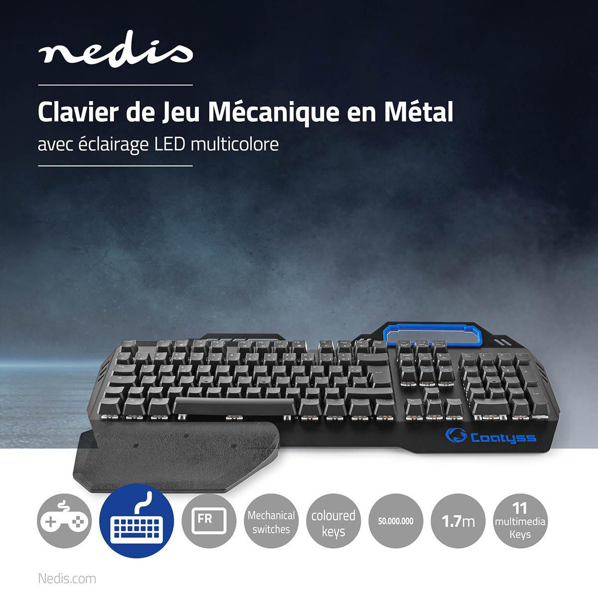 Wired Gaming Keyboard | USB | Mechanical Keys | RGB | French | FR Layout | USB Power | Power cable length: 1.70 m | Game