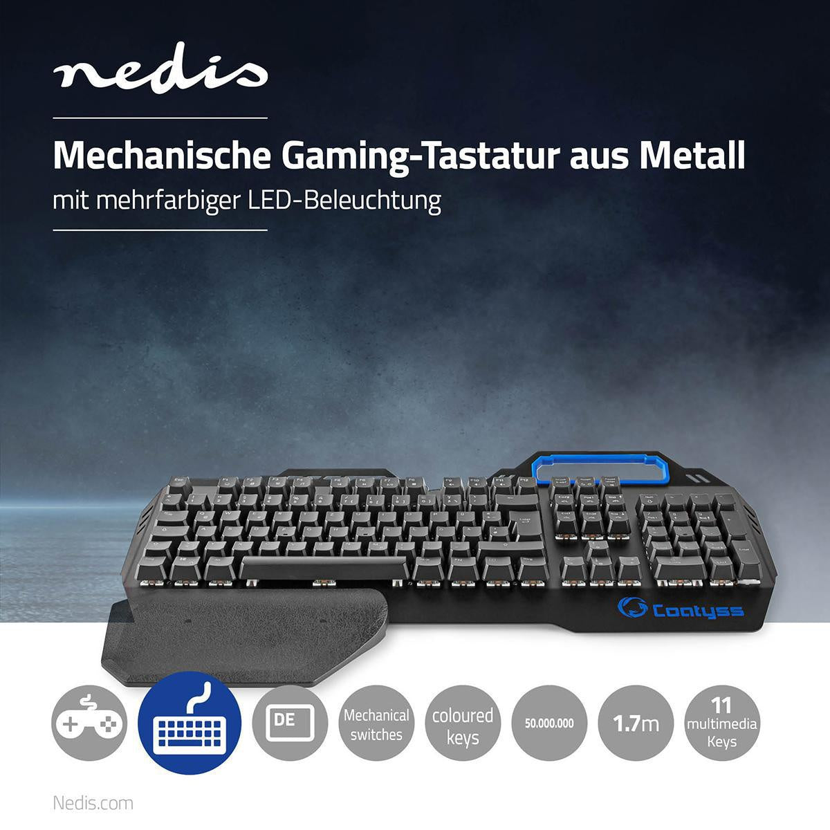 Wired Gaming Keyboard | USB | Mechanical Keys | RGB | German | DE Layout | USB Power | Power cable length: 1.70 m | Game