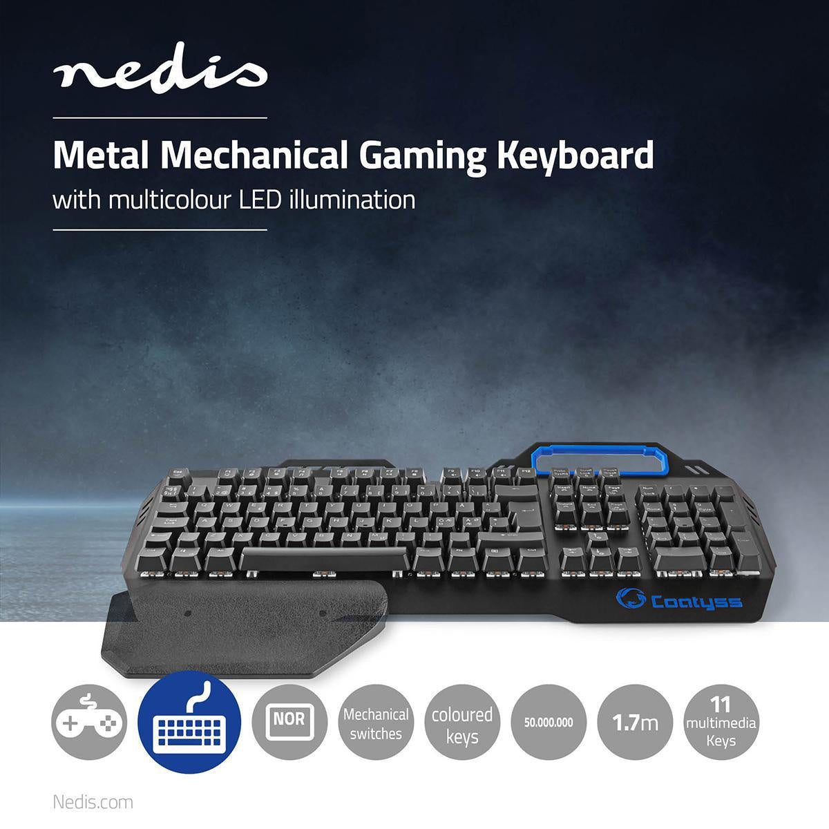 Wired Gaming Keyboard | USB | Mechanical Keys | RGB | Nordic | ND Layout | USB Power | Power cable length: 1.70 m | Game