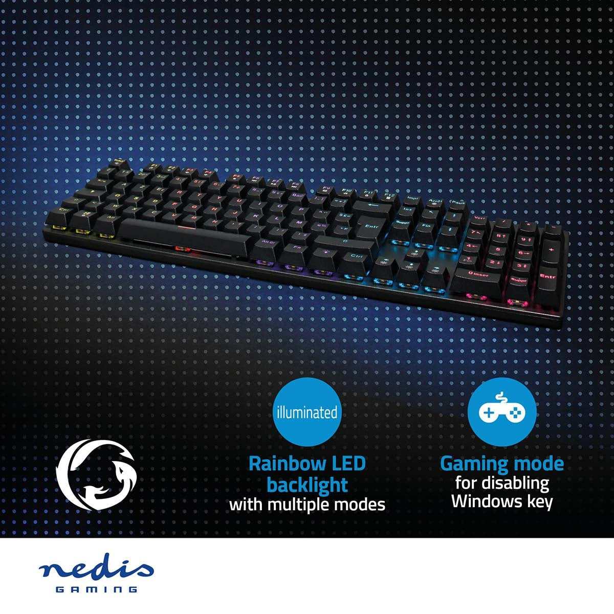 Wired Gaming Keyboard | USB Type-A | Mechanical Keys | LEDs | AZERTY | FR Layout | USB Power | Power cable length: 1.50 m | Game