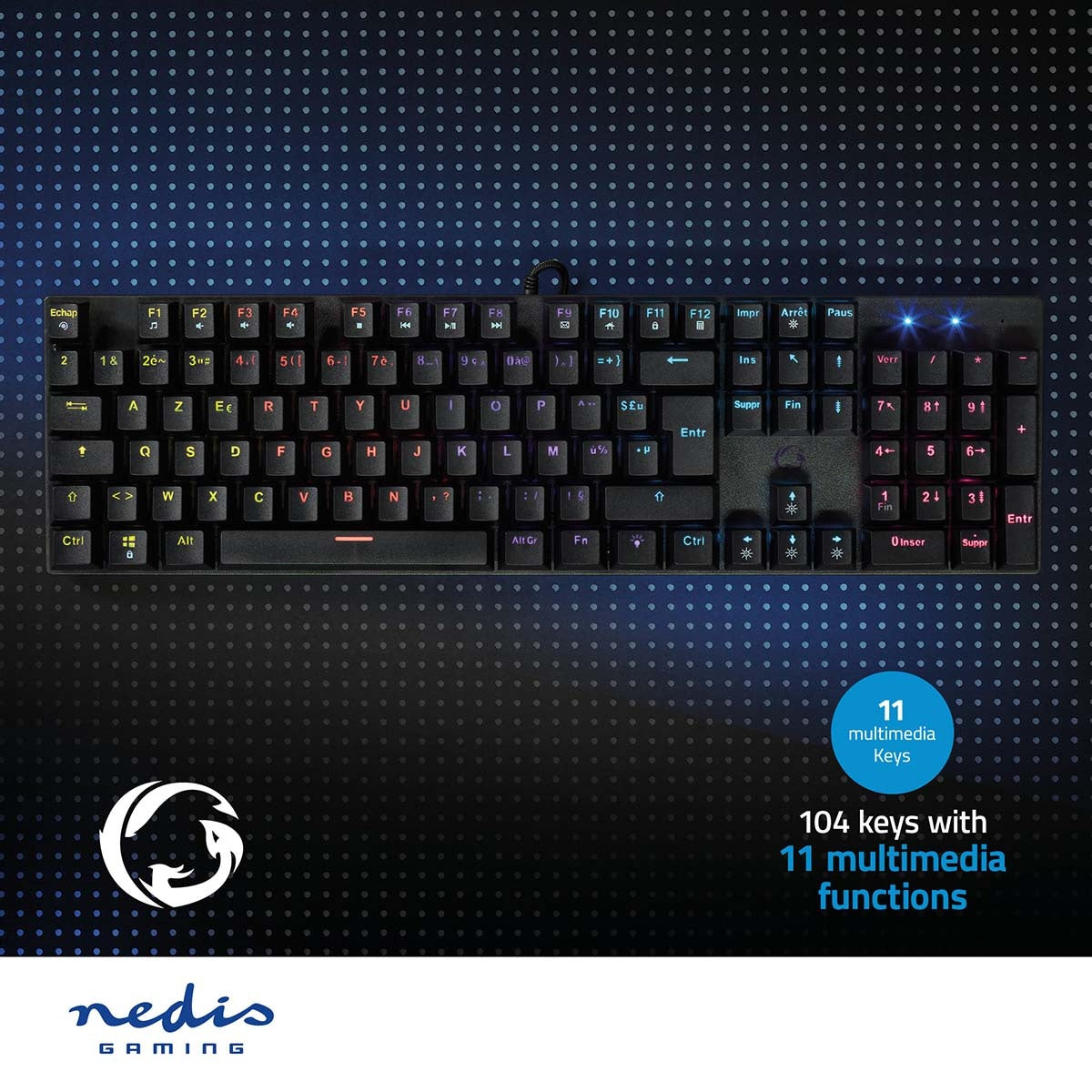 Wired Gaming Keyboard | USB Type-A | Mechanical Keys | LEDs | AZERTY | FR Layout | USB Power | Power cable length: 1.50 m | Game