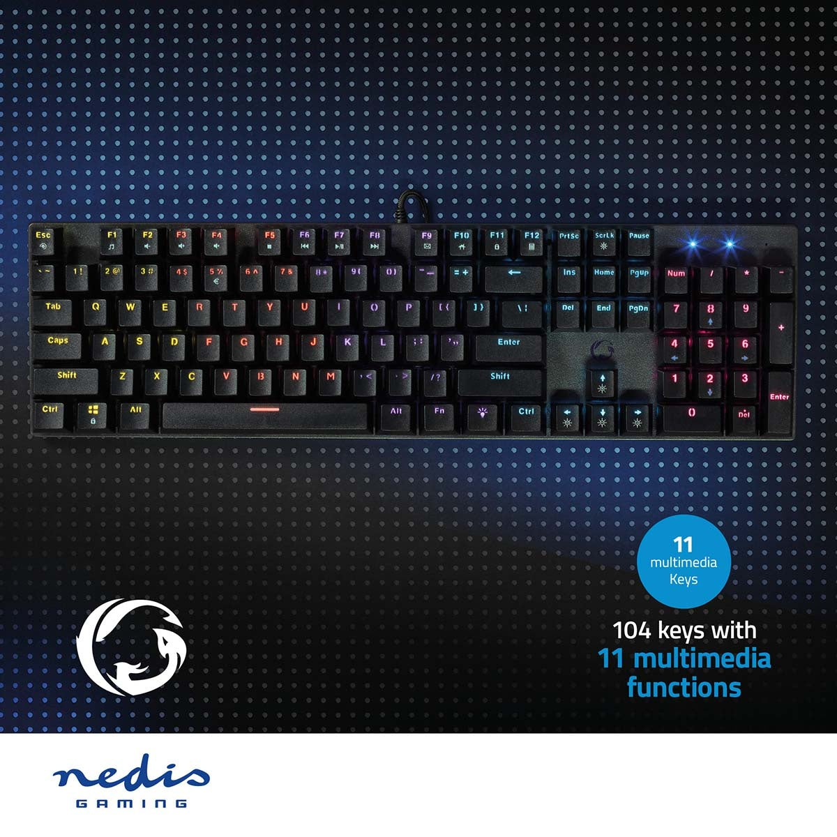 Wired Gaming Keyboard | USB Type-A | Mechanical Keys | LEDs | QWERTY | US Layout | USB Power | Power cable length: 1.50 m | Game