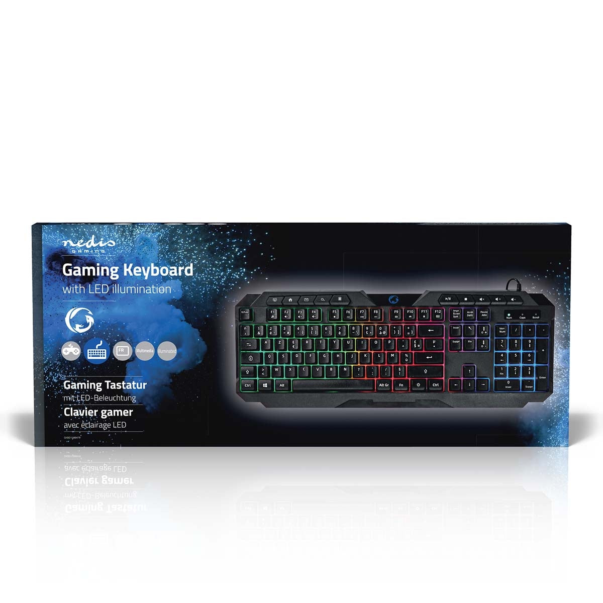 Wired Gaming Keyboard | USB Type-A | Membrane keys | LEDs | AZERTY | FR Layout | USB Power | Power cable length: 1.30 m | Multimedia