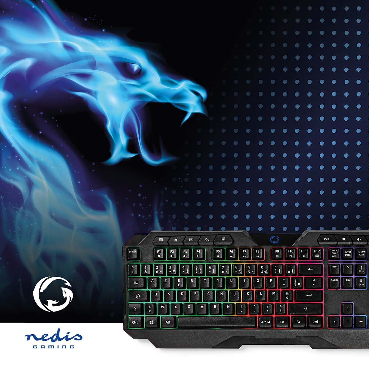 Wired Gaming Keyboard | USB Type-A | Membrane keys | LEDs | AZERTY | FR Layout | USB Power | Power cable length: 1.30 m | Multimedia