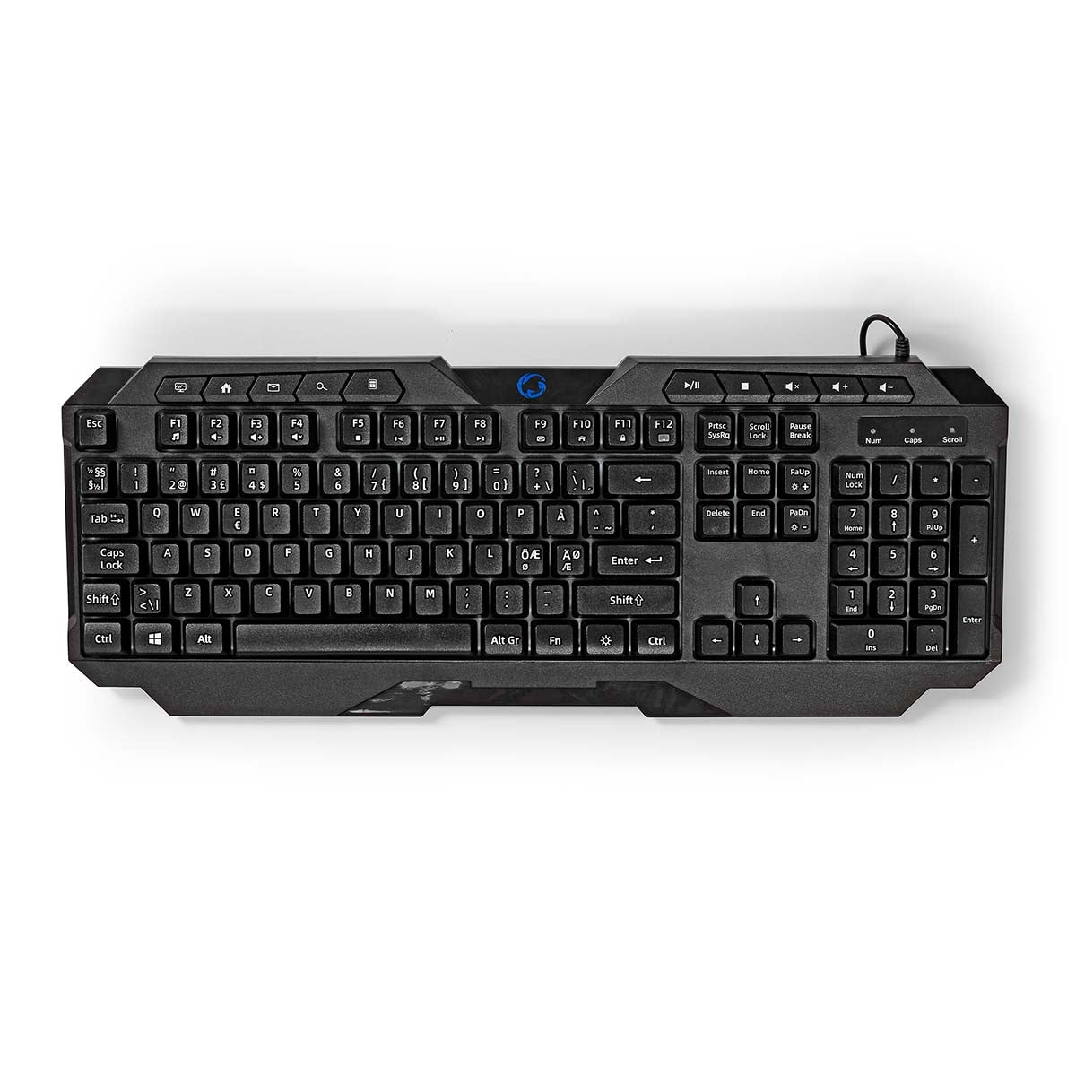 Wired Gaming Keyboard | USB Type-A | Membrane keys | LEDs | QWERTY | ND Layout | USB Power | Power cable length: 1.30 m | Multimedia