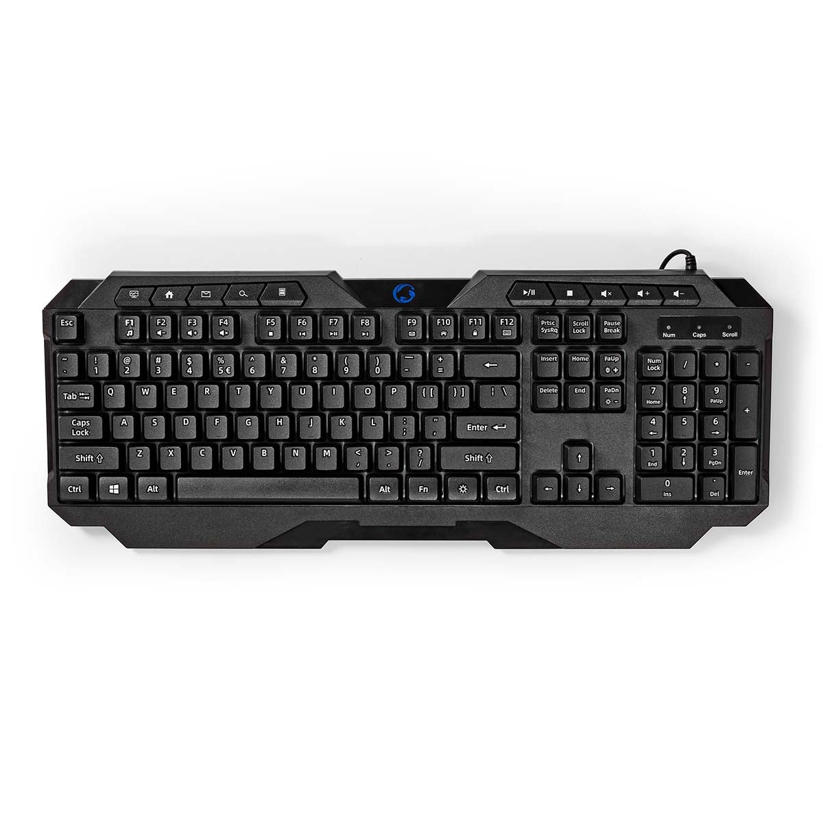 Wired Gaming Keyboard | USB Type-A | Membrane keys | LEDs | QWERTY | US Layout | USB Power | Power cable length: 1.30 m | Multimedia