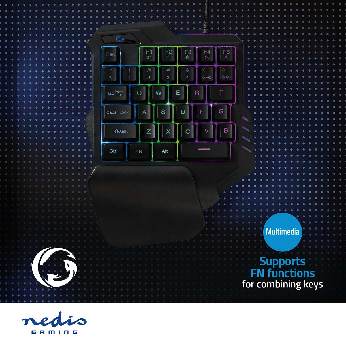 Wired Gaming Keyboard | USB Type-A | Membrane keys | RGB | One handed | Universal | USB Power | Power cable length: 1.60 m | Game