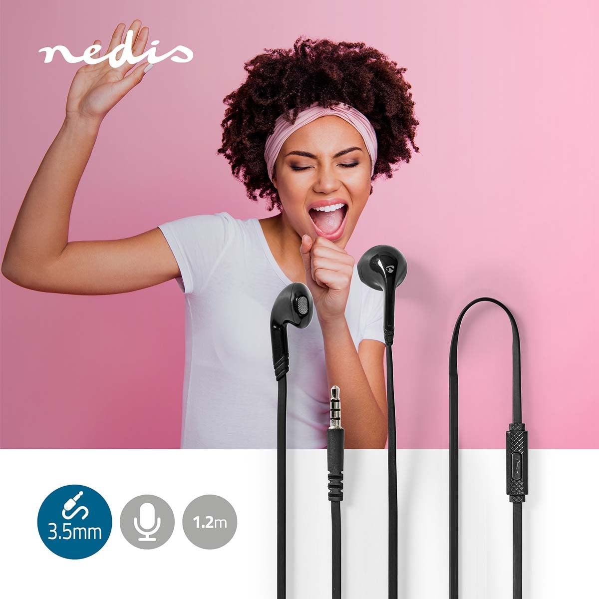 Wired Headphones | 3.5 mm | Cable length: 1.20 m | Built-in microphone | Volume Control | Black