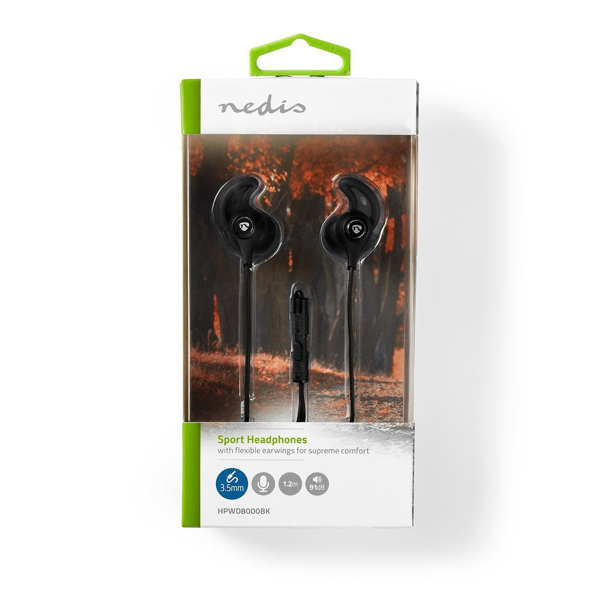 Wired Headphones | 3.5 mm | Cable length: 1.20 m | Built-in microphone | Volume Control | Ear Wings | Black