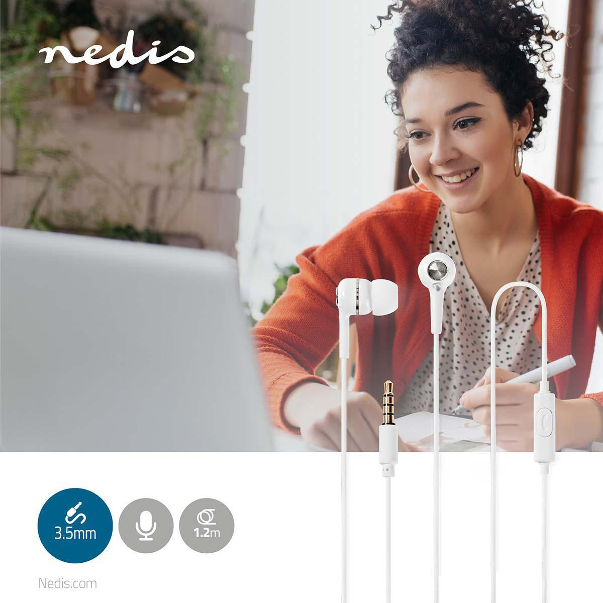 Wired Headphones | 3.5 mm | Cable length: 1.20 m | Built-in microphone | Volume Control | White