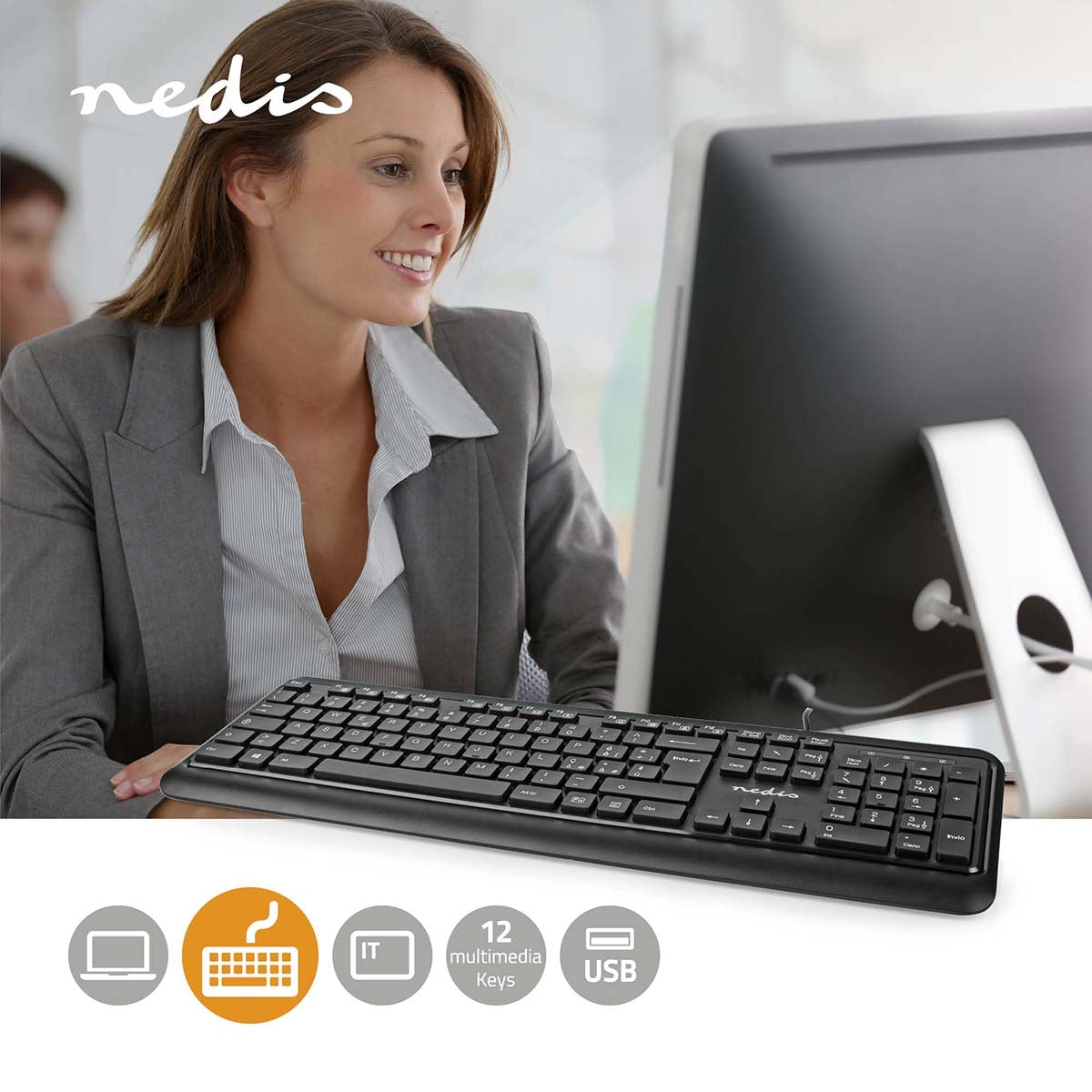 Wired Keyboard | USB-A | Multimedia | QWERTY | IT Layout | Numeric keyboard