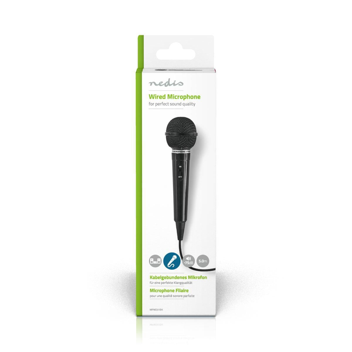 Wired Microphone | Cardioid | Fixed cable | 5.00 m | 80 Hz - 12 kHz | 600 Ohm | -75 dB | On / off button | Suitcase included | ABS | Black