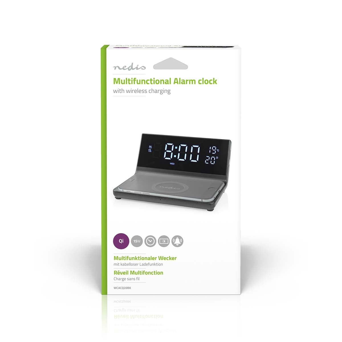 Wireless Charger for Alarm Clock | Qi certified | 5 / 7.5 / 10 / 15 W | USB A Male | 2 Alarm times | Snooze function
