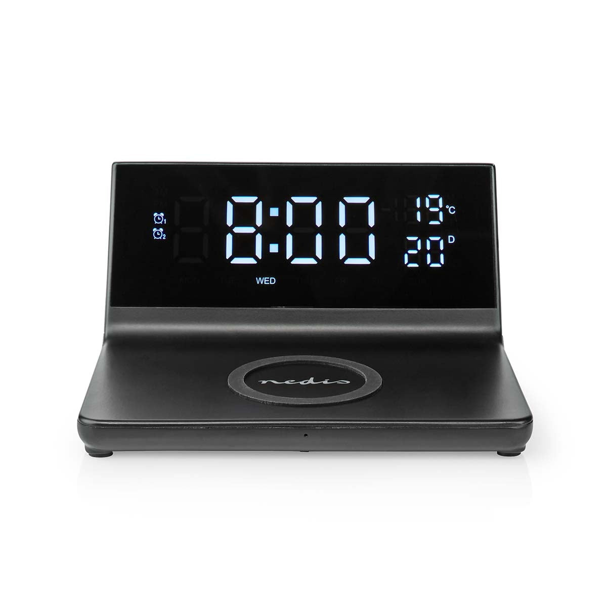 Wireless Charger for Alarm Clock | Qi certified | 5 / 7.5 / 10 / 15 W | USB A Male | 2 Alarm times | Snooze function