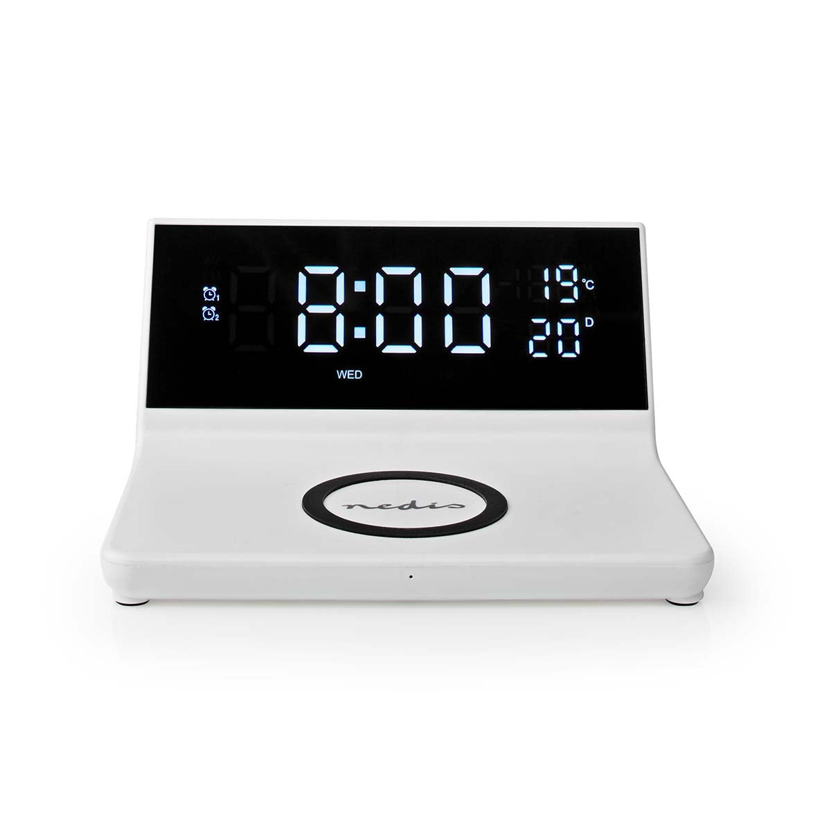 Wireless Charger for Alarm Clock | Qi certified | 5 / 7.5 / 10 / 15 W | USB A Male | 2 Alarm times | Snooze function