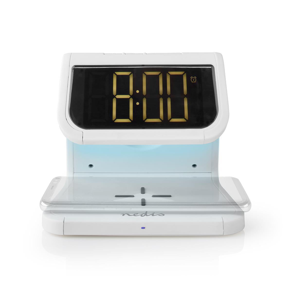 Wireless Charger for Alarm Clock | Qi certified | 5 / 7.5 / 10 W | USB-A Female | Night lamp | 2 Alarm times | Snooze function