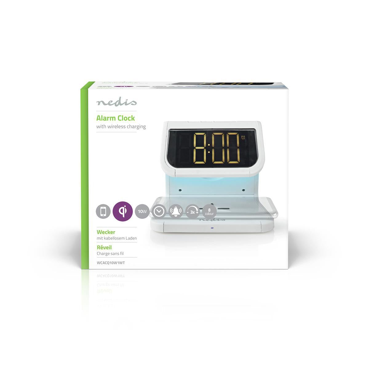 Wireless Charger for Alarm Clock | Qi certified | 5 / 7.5 / 10 W | USB-A Female | Night lamp | 2 Alarm times | Snooze function