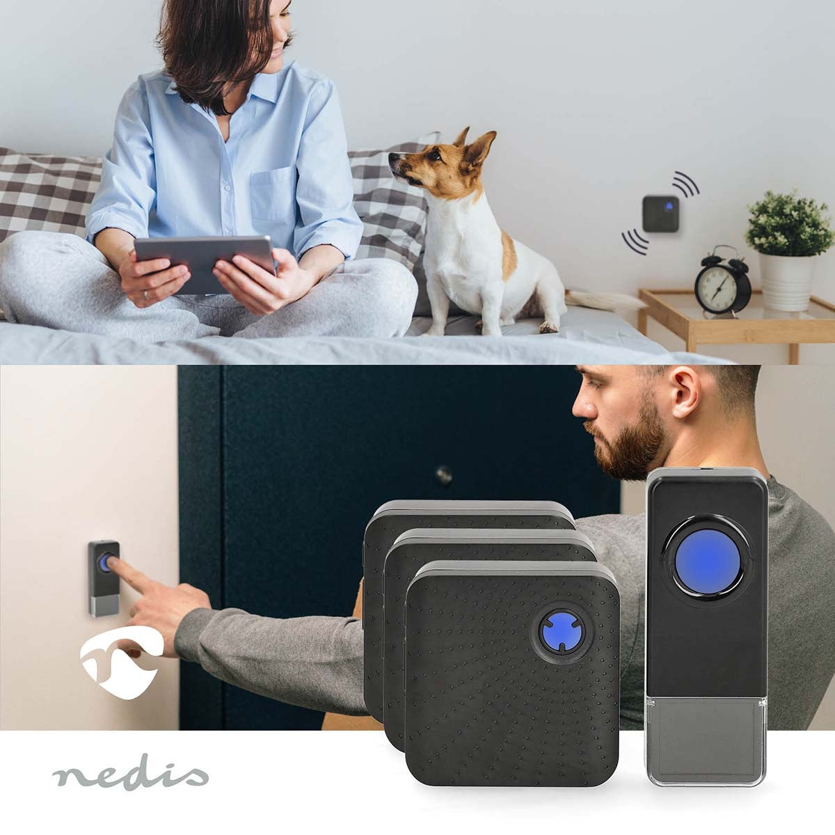 Wireless Doorbell Set | Mains Powered | 100 - 240 V AC 50/60 Hz | 1x 23A 12V | Volume: 110 dB | Signal range: 150 m | IP55 | Adjustable volume | 58 Melodies | 3 Receivers | Black