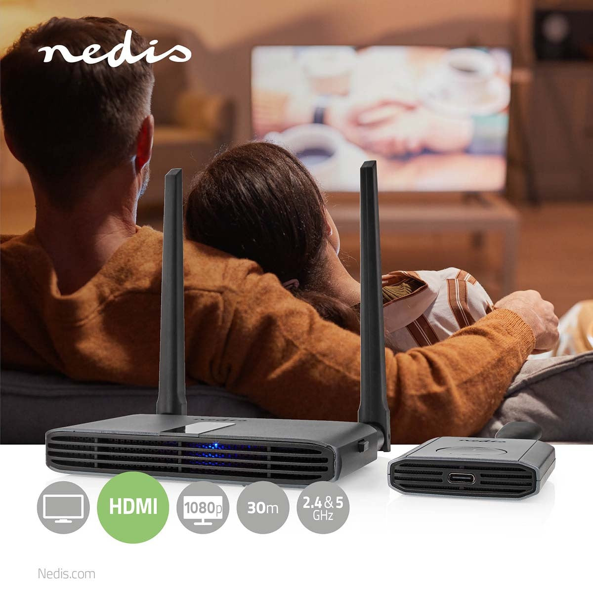 Wireless HDMI™ Transmitter | Wi-Fi | 2400-5000 MHz | 30.0 m (line of sight) | Maximum resolution: Full HD 1080p | 1.65 Gbps | IR Return function | Grey