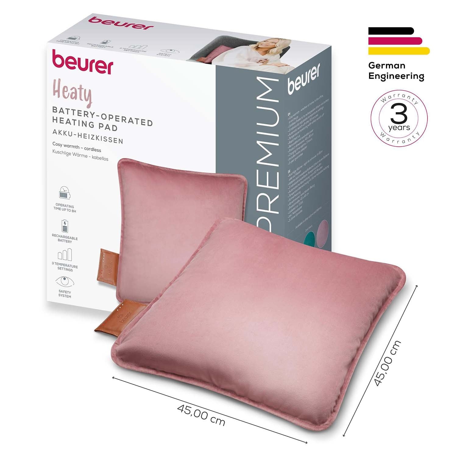 Wireless Heating Pad, Blush Rose, Comfort Design