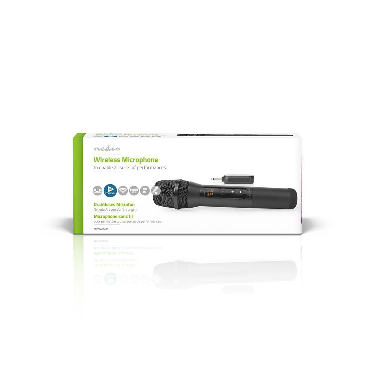 Wireless Microphone Set | 20 Channels | 1 microphone | Cardioid | 70 Hz - 13 kHz | 1000 Ohm | -95 dB | Volume Control | Black