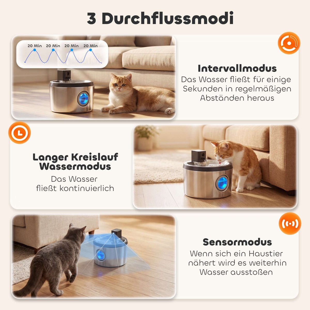 Wireless Stainless Steel Cat Water Fountain, 4L, Motion Sensor