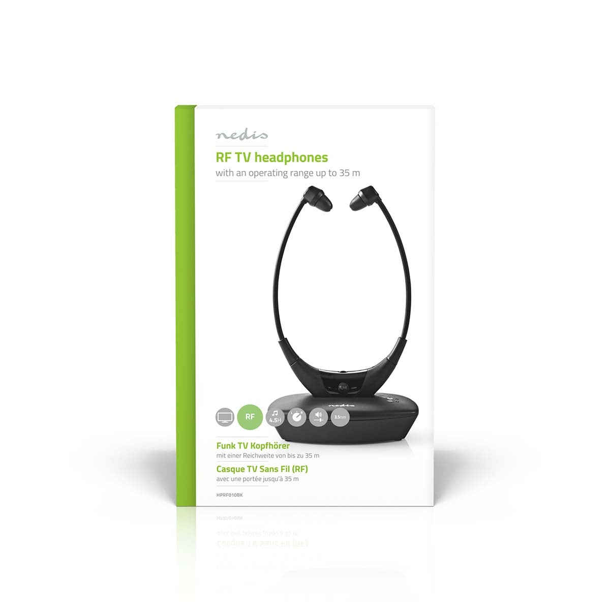 Wireless TV Headphones | RF | In-Ear | Maximum battery life: 4.5 hours | 35 m| Digital Audio | Battery dock | Balance control | Black