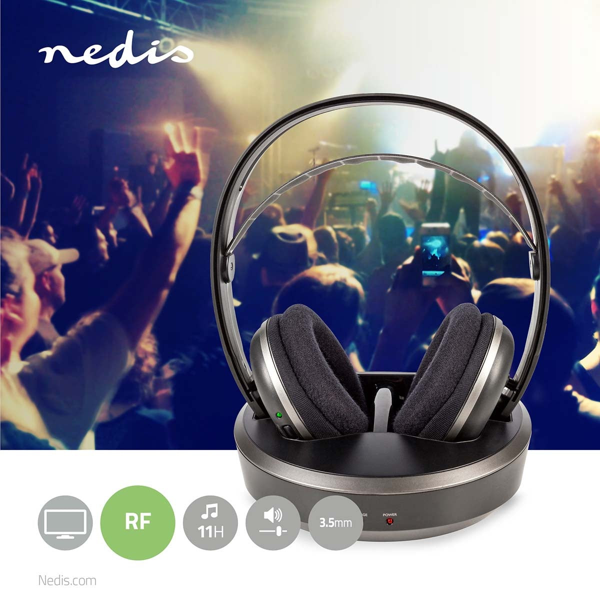 Wireless TV Headphones | RF | Over-Ear | Maximum battery life: 11 hours | 100 m | Digital Audio | Battery dock | Silver / Black
