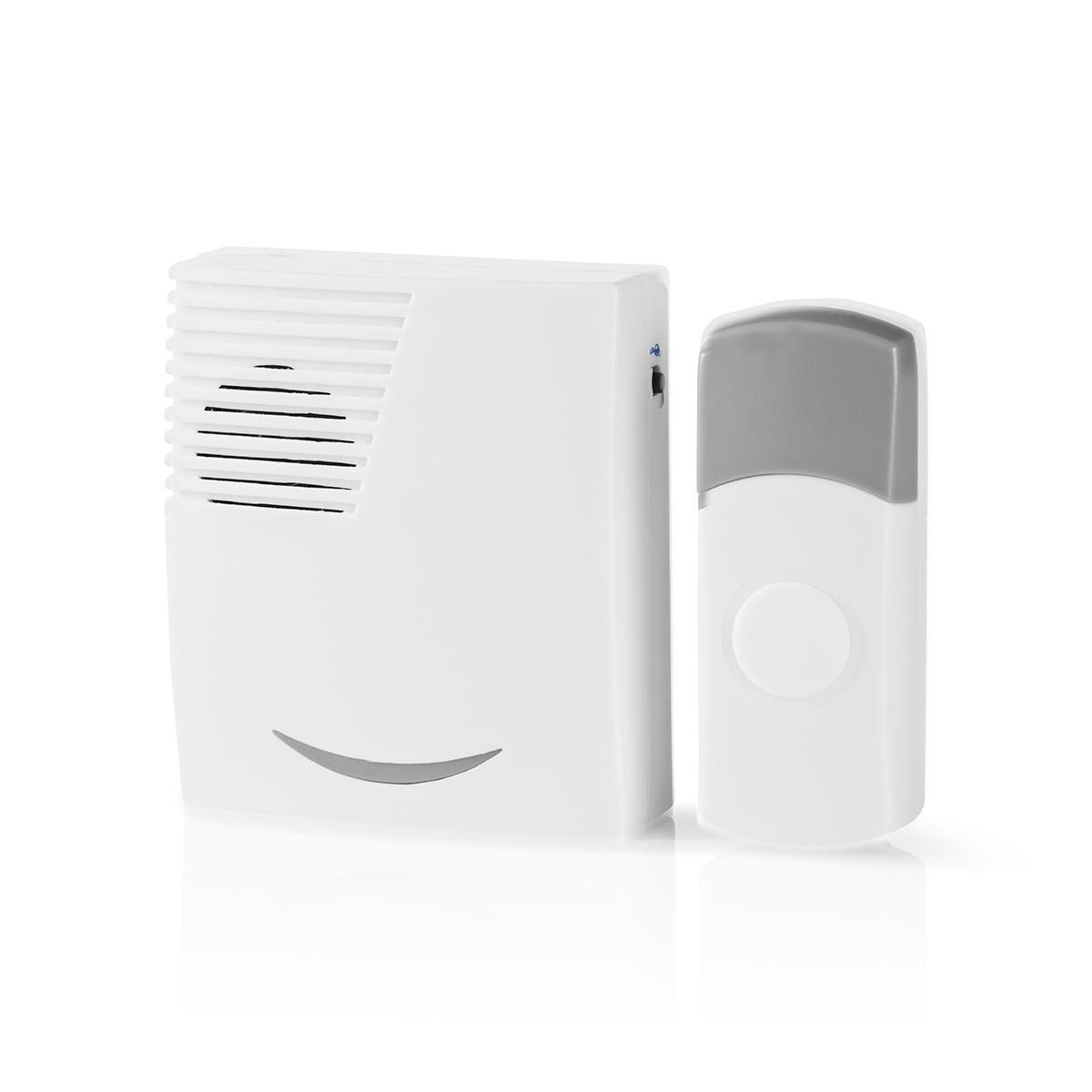 Wireless doorbell | Battery powered | 3 V DC | 1x CR2032 | Volume: 80 dB | Signal range: 300 m | IP44 | 36 Melodies | 1 Recipient | Grey/White