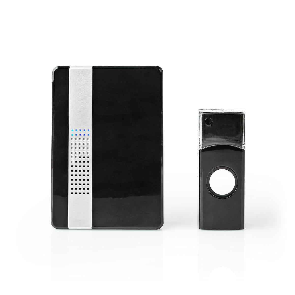 Wireless doorbell | Power adapter | 220 - 240 V AC 50 Hz | 1x CR2032 | Volume: 80 dB | Signal range: 300 m | IP44 | Adjustable volume | 36 Melodies | 1 Recipient | Black