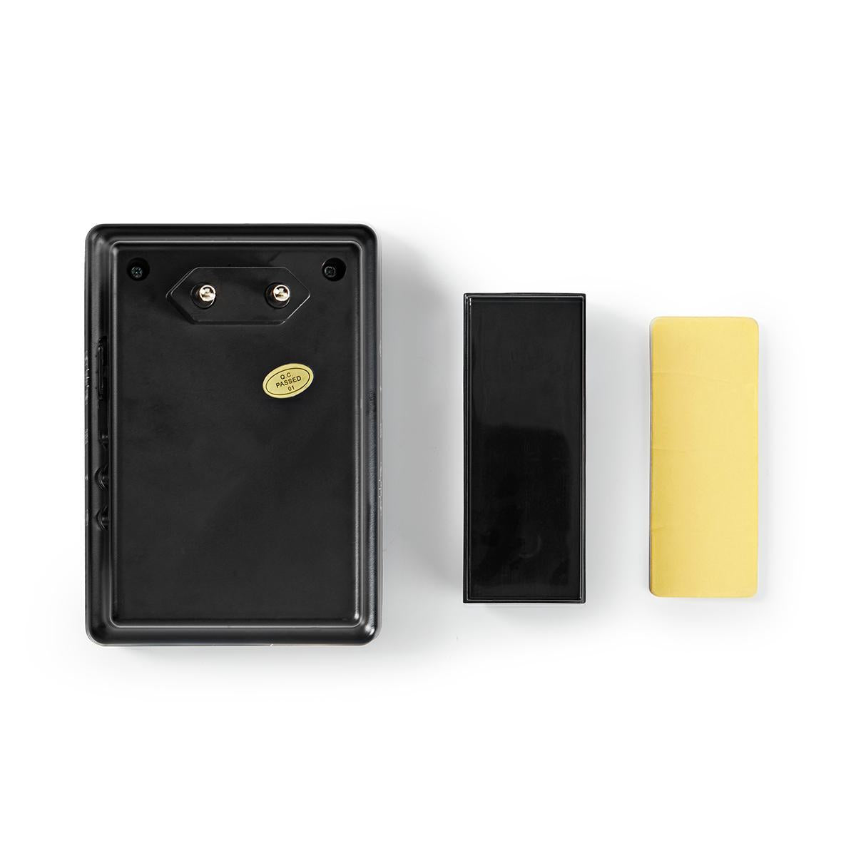 Wireless doorbell | Power adapter | 220 - 240 V AC 50 Hz | 1x CR2032 | Volume: 80 dB | Signal range: 300 m | IP44 | Adjustable volume | 36 Melodies | 1 Recipient | Black