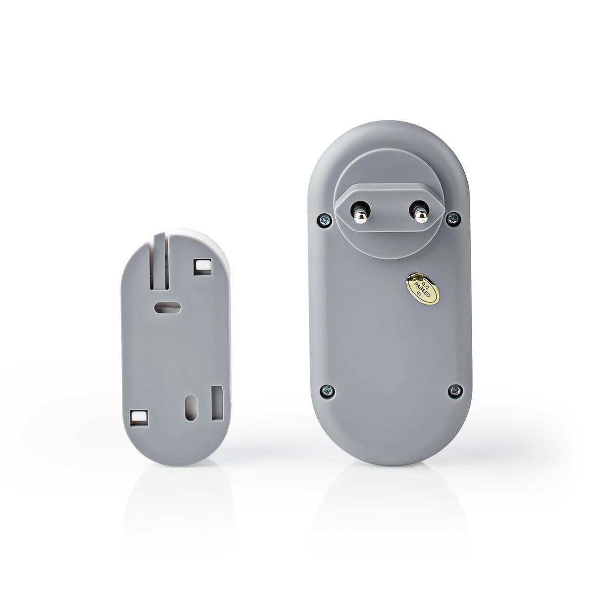 Wireless doorbell | Power adapter | 220 - 240 V AC 50 Hz | 1x CR2032 | Volume: 80 dB | Signal range: 300 m | IP44 | Adjustable volume | 36 Melodies | 1 Recipient | Grey/White