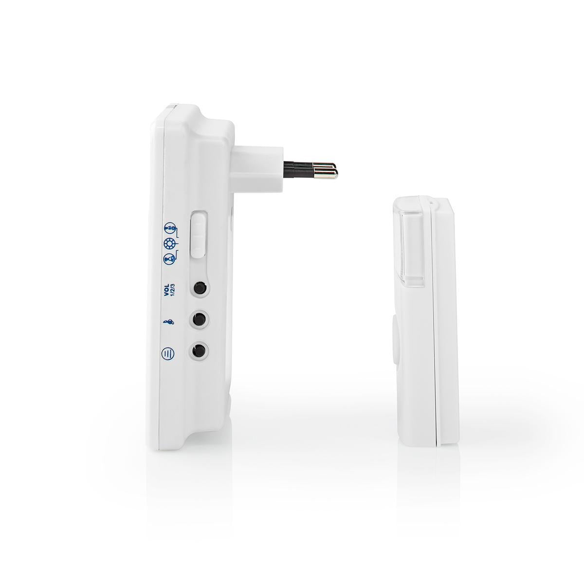 Wireless doorbell | Power adapter | 220 - 240 V AC 50 Hz | 1x CR2032 | Volume: 80 dB | Signal range: 300 m | IP44 | Adjustable volume | 36 Melodies | 1 Recipient | White
