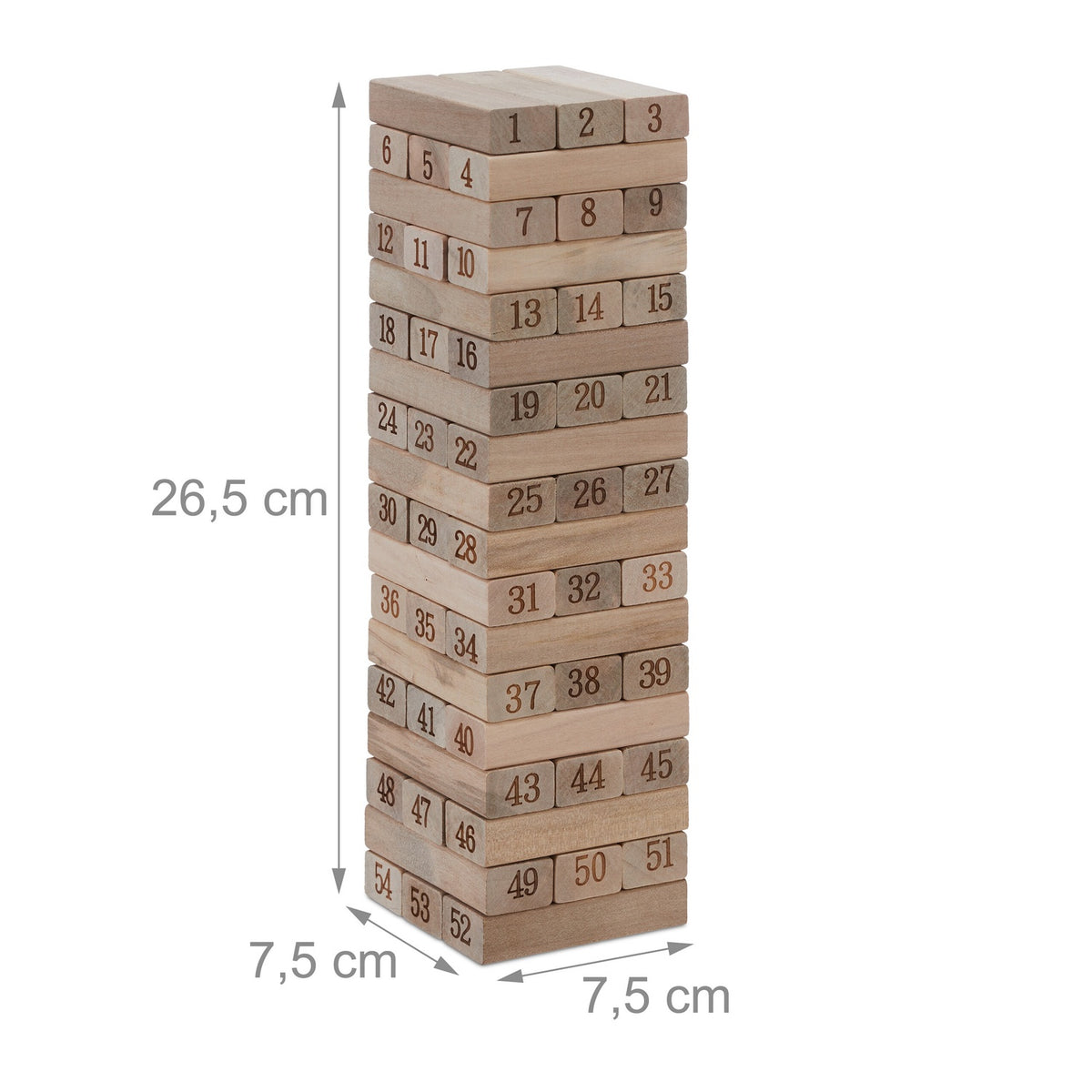 Wobble tower in wood with numbers