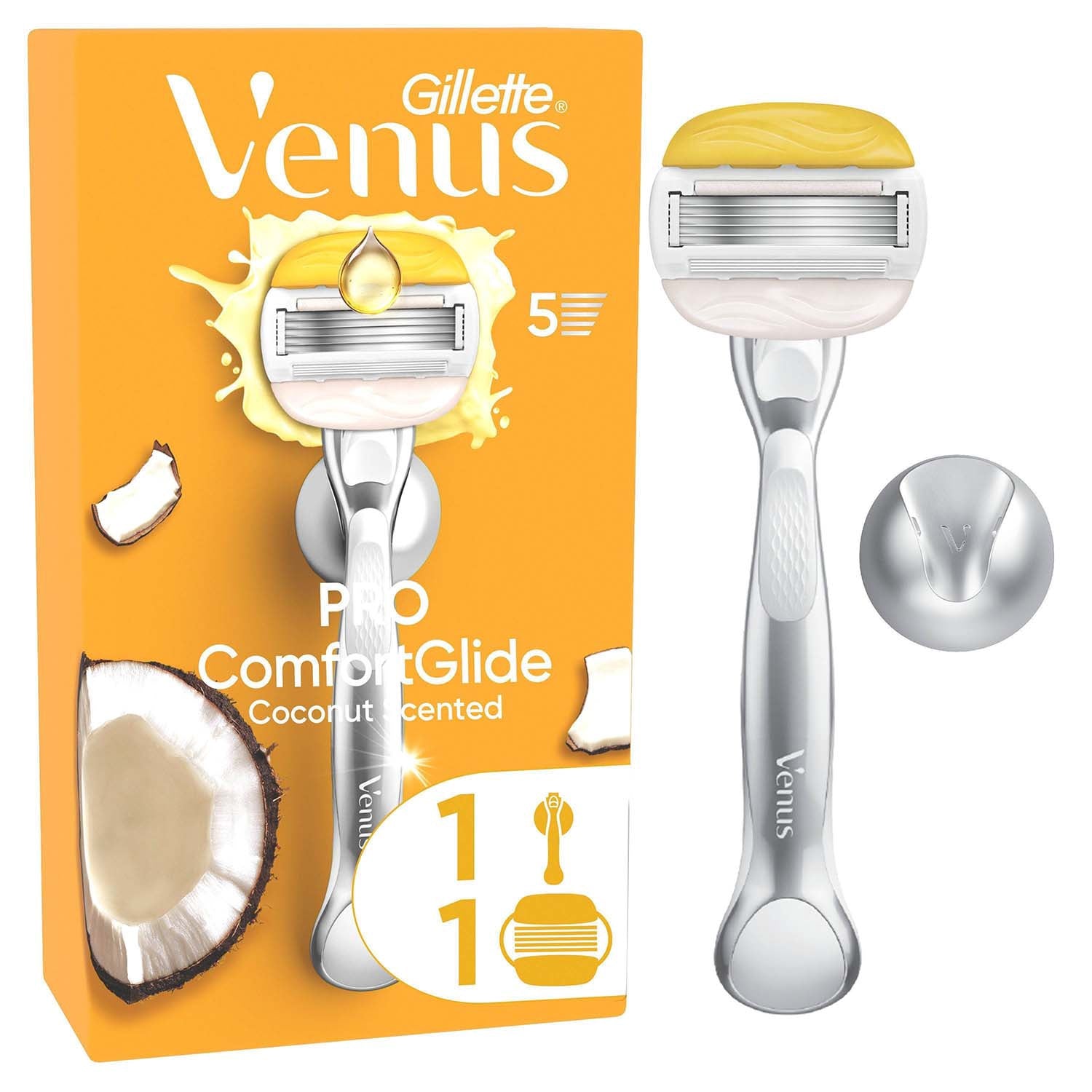 Women's Razor with Coconut Scent, 5 Blades, Shower Holder