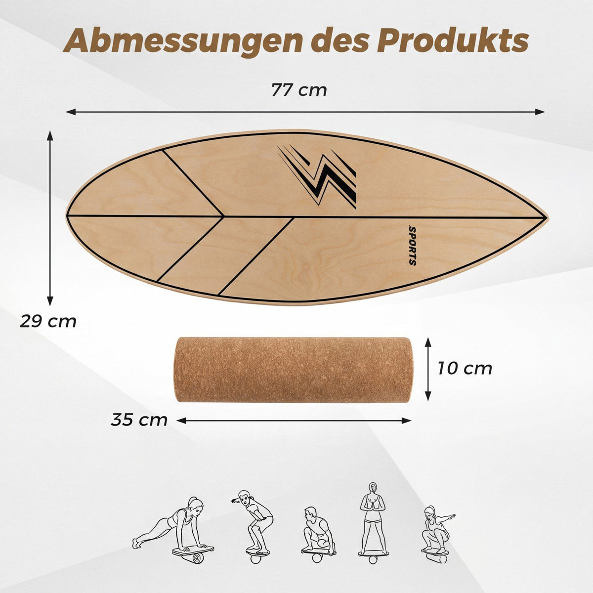 Wood Balance Board with Cork Roller, 11-Layer Birchwood