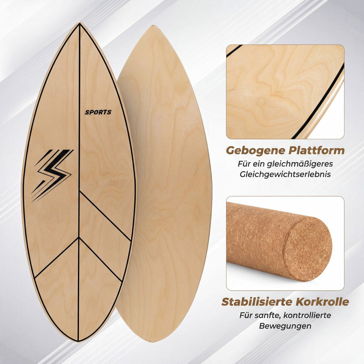 Wood Balance Board with Cork Roller, 11-Layer Birchwood