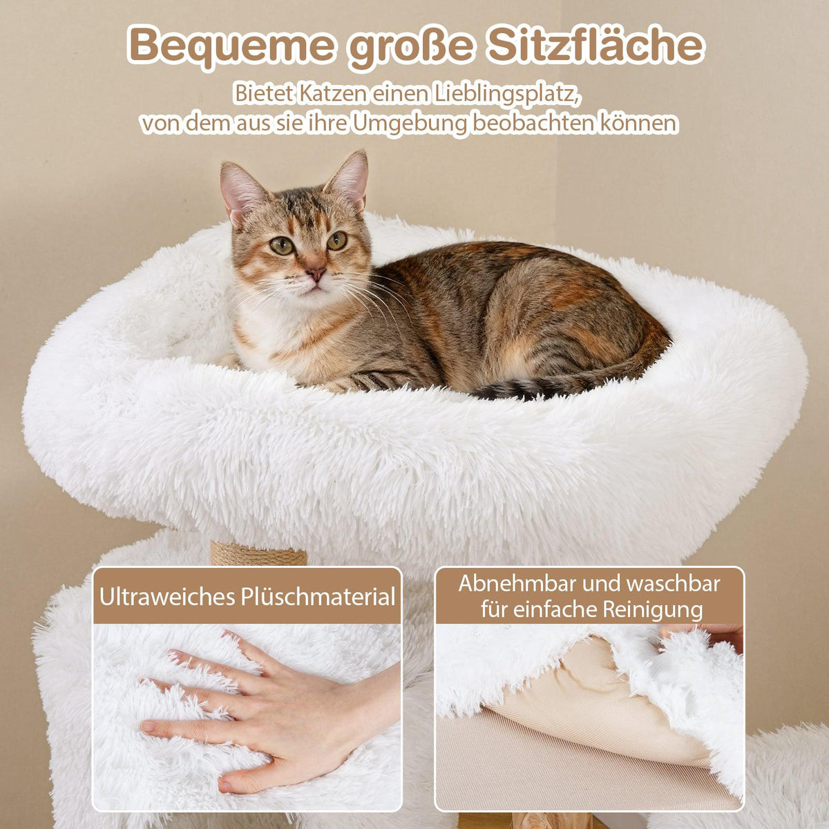 Wood Cat Tree with Plush Platforms & 2-Level Cat House