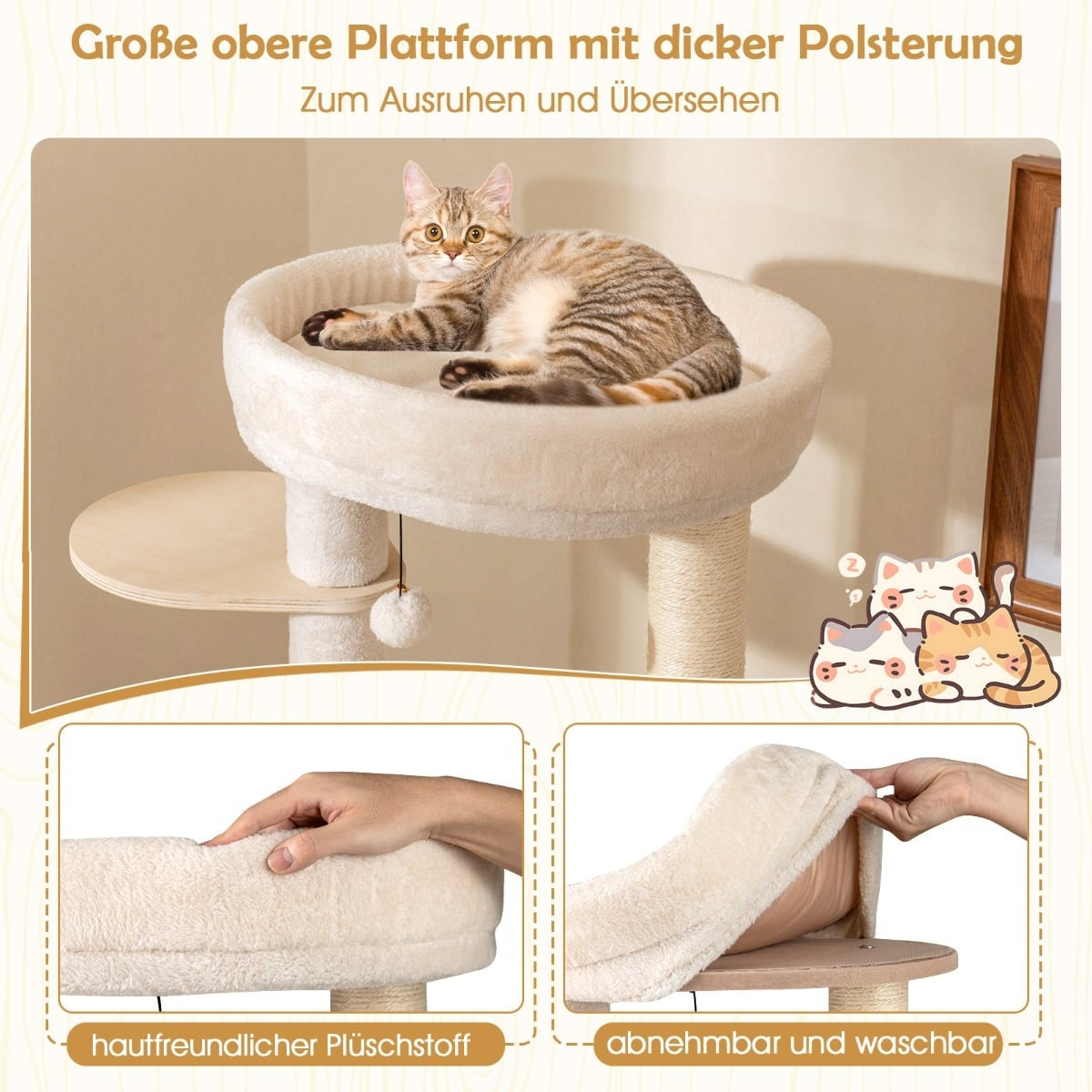 Wood Cat Tree with Sisal Posts, Condo, Ladder – 143 cm