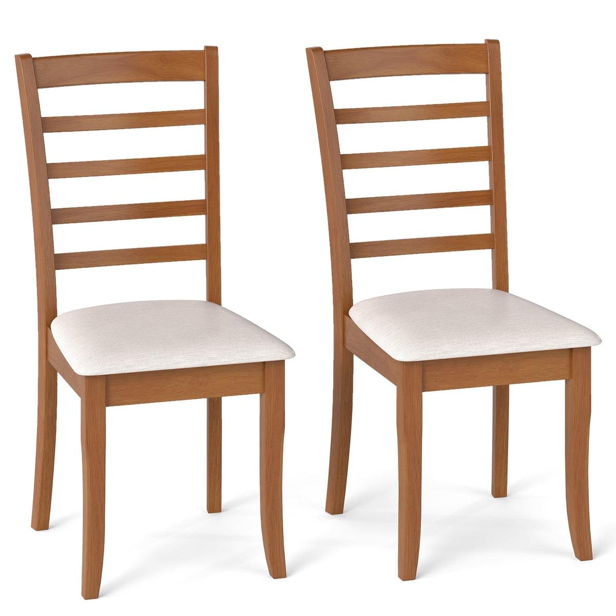 Wood Dining Chair Set of 2, Ergonomic, Beige, Rubberwood
