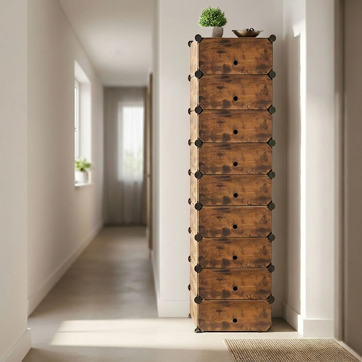 Wood-Effect Shoe Rack, 10 Compartments, Space-Saving