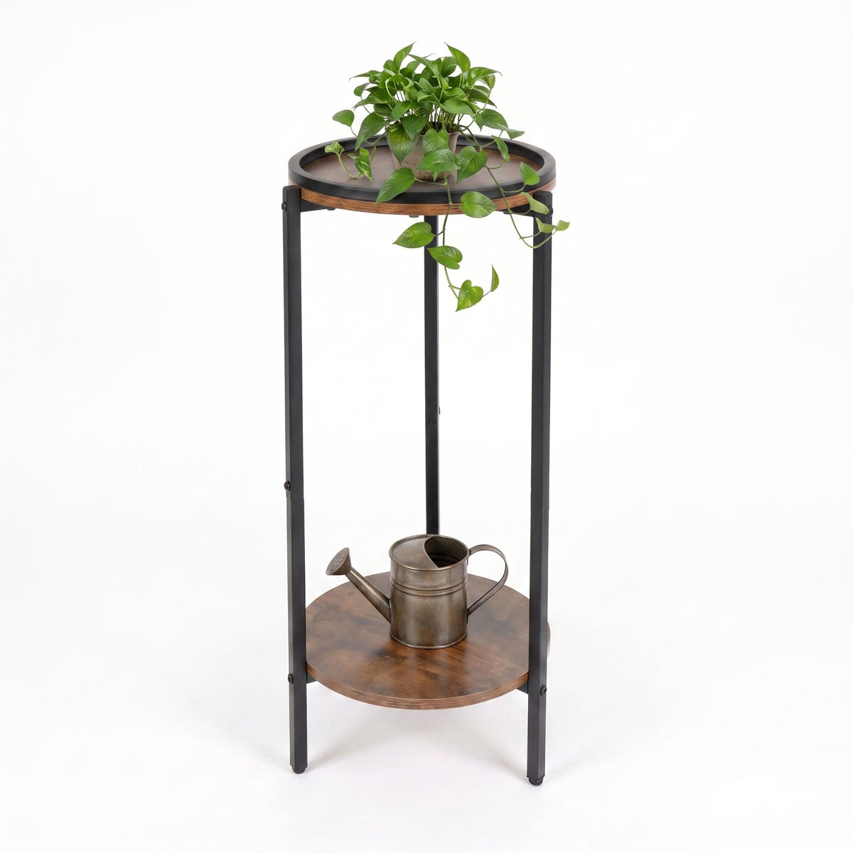 Wood-Effect Side Table with 2 Shelves – Brown