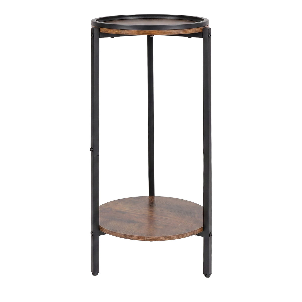 Wood-Effect Side Table with 2 Shelves – Brown