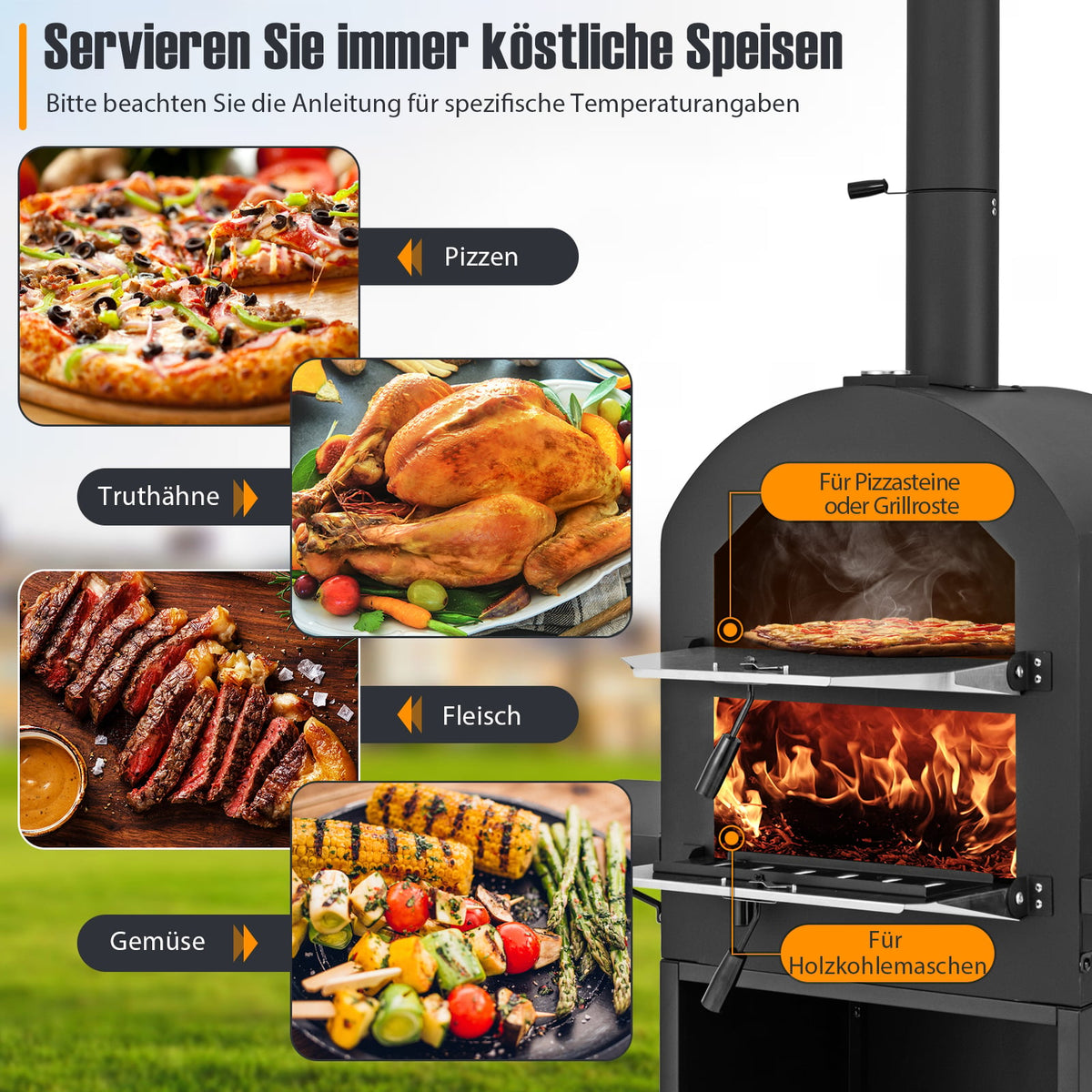 Wood-Fired Outdoor Pizza Oven with Cover and Stone