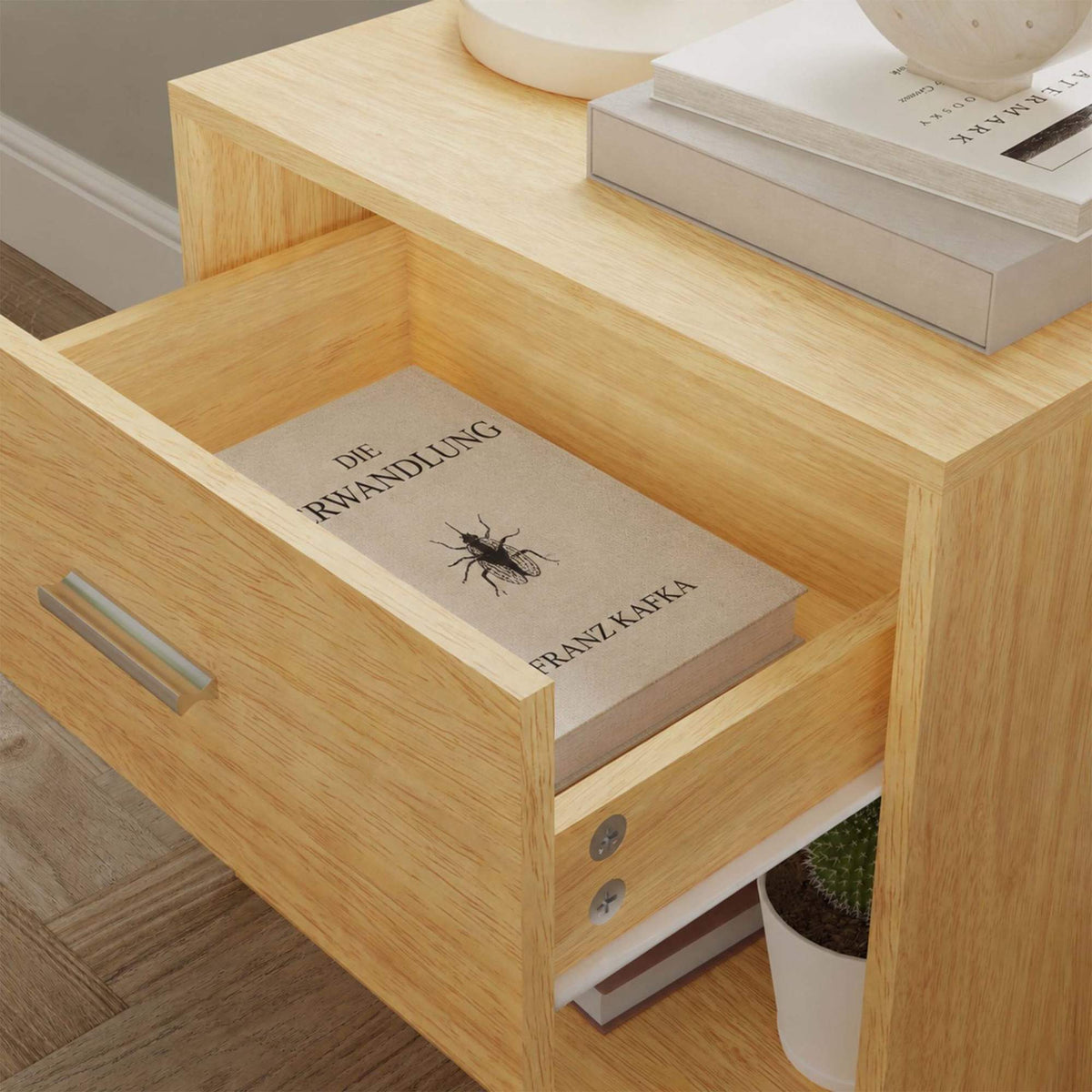 Wood-Look Bedside Table with Drawer, 2-Pack MDF