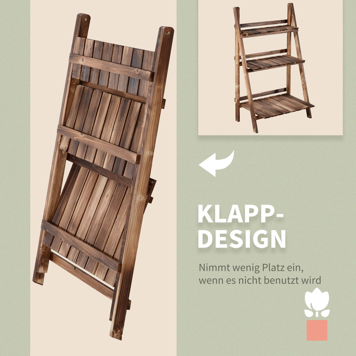 Wood Plant Stand, 3-Tier Folding, Dark Brown, Indoor/Outdoor