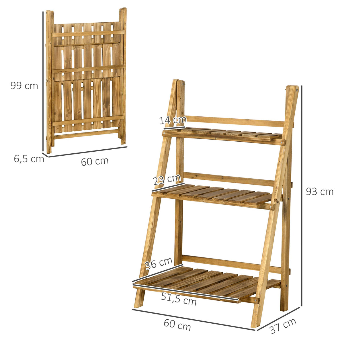 Wood Plant Stand, 3-Tier Folding, Dark Brown, Indoor/Outdoor