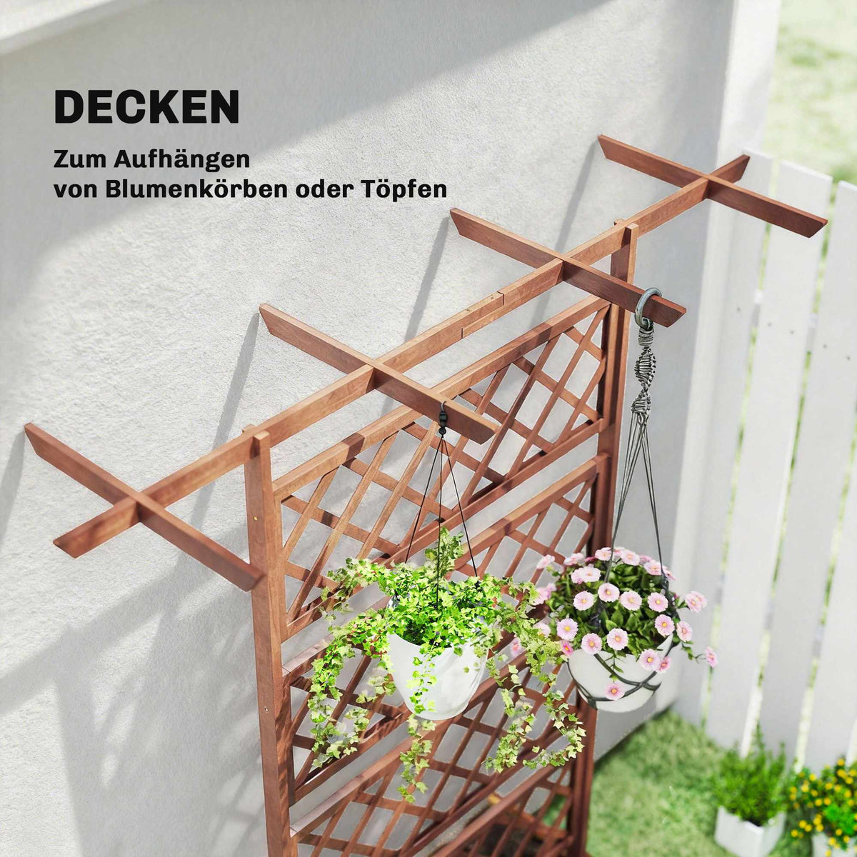 Wood Planter Box with Trellis and Roof for Climbing Plants