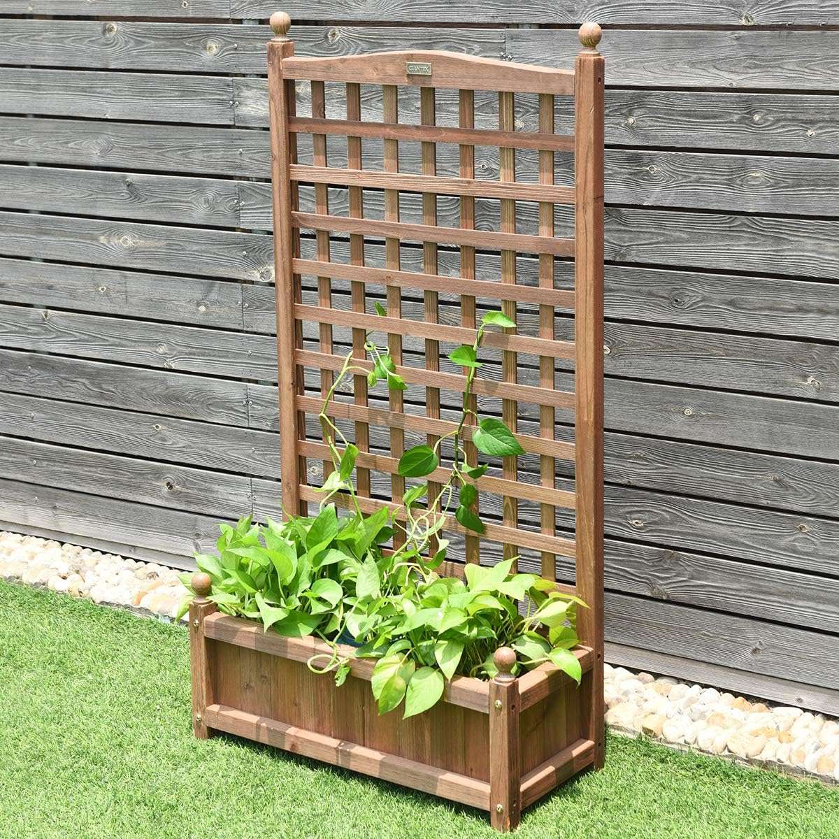 Wood Planter Box with Trellis for Climbing Plants, 64.5x28x120 cm