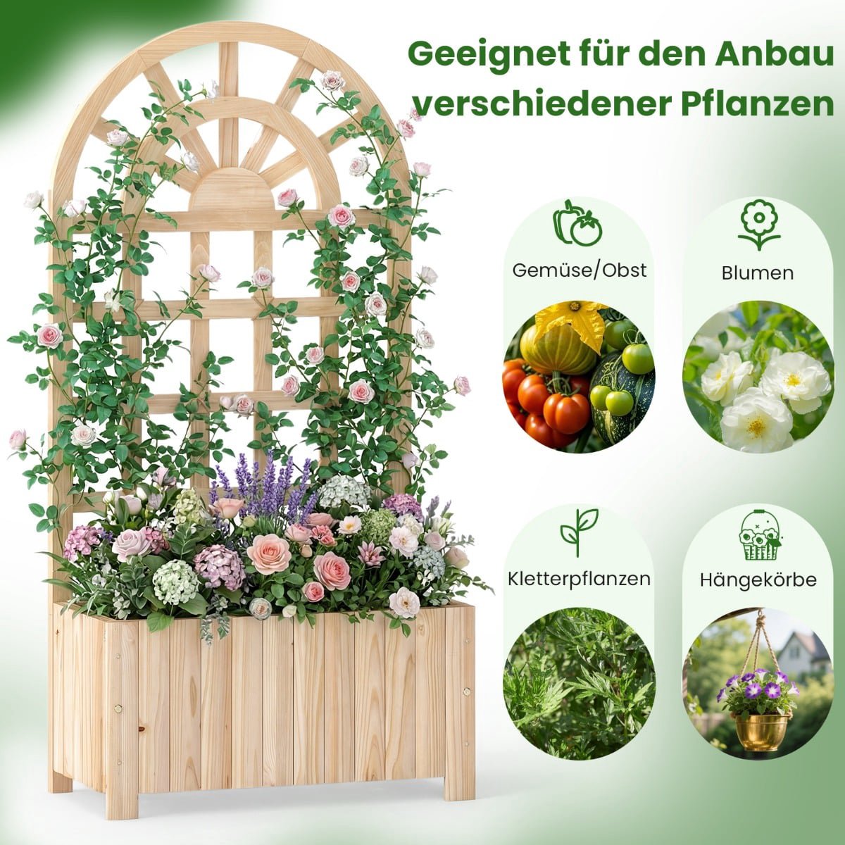 Wood Planter Box with Trellis for Climbing Plants